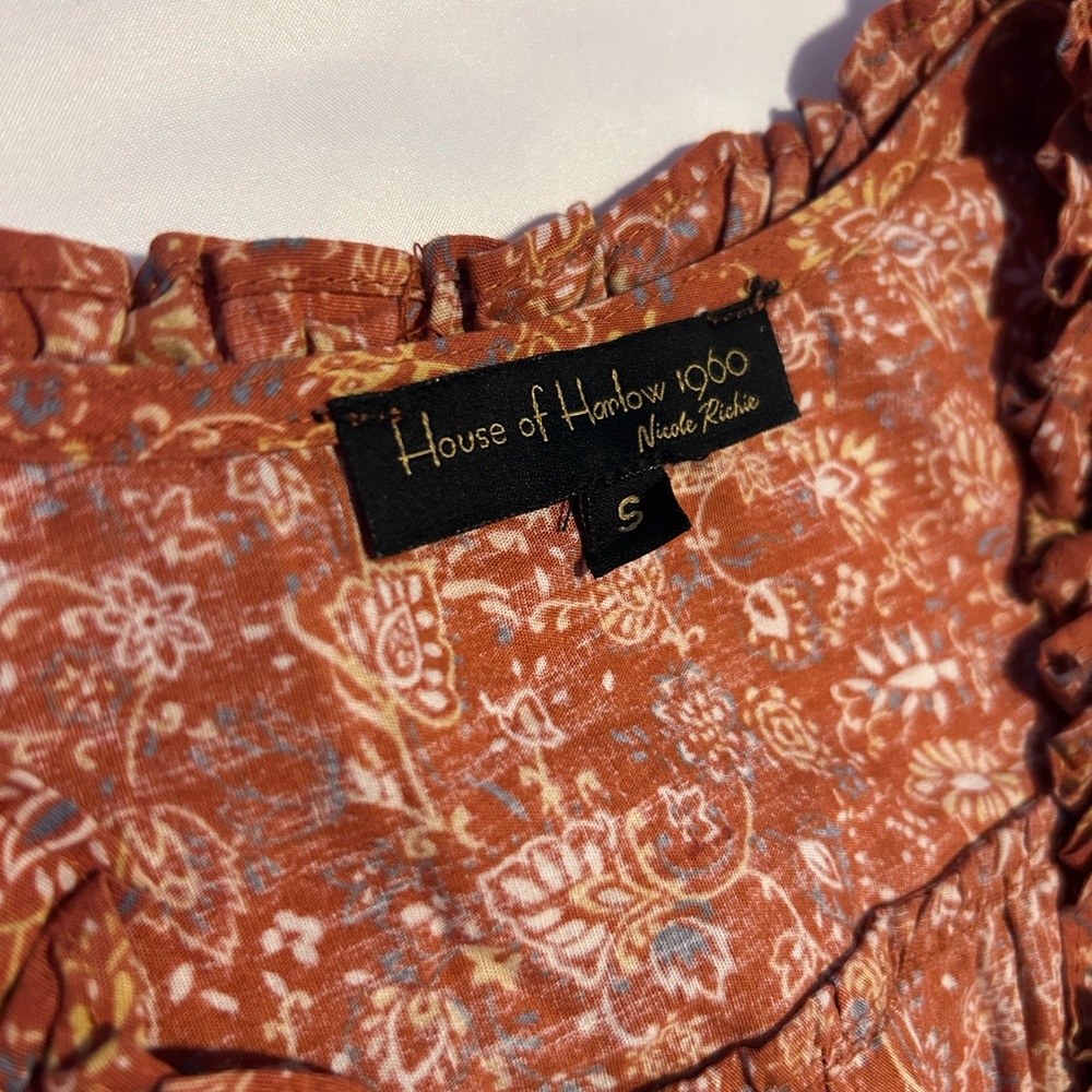 House of Harlow 1960 Rust Floral Ruffle Long Sleeve Mini Dress - Picture 6 of 6